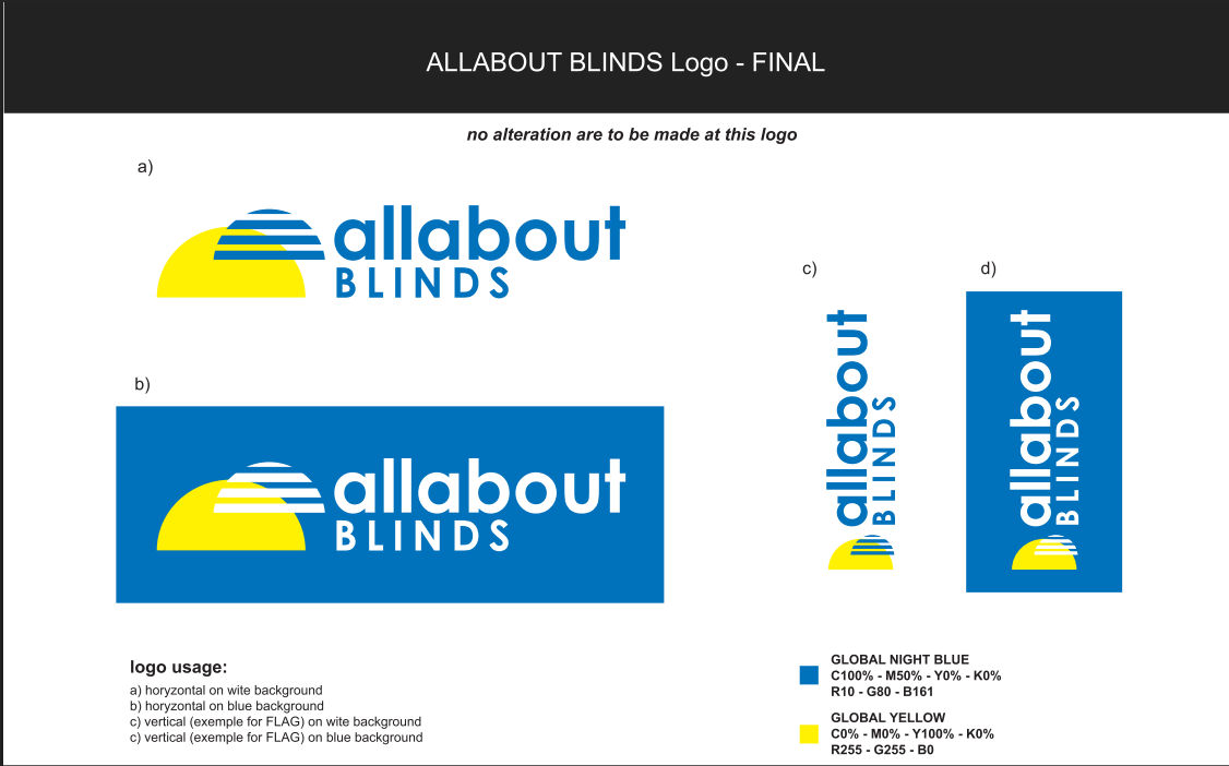 All About Blinds brand identity, logo variants and corporate palette