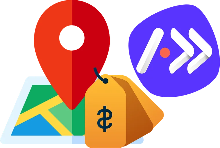 Geolocated pricing map pin with price tags