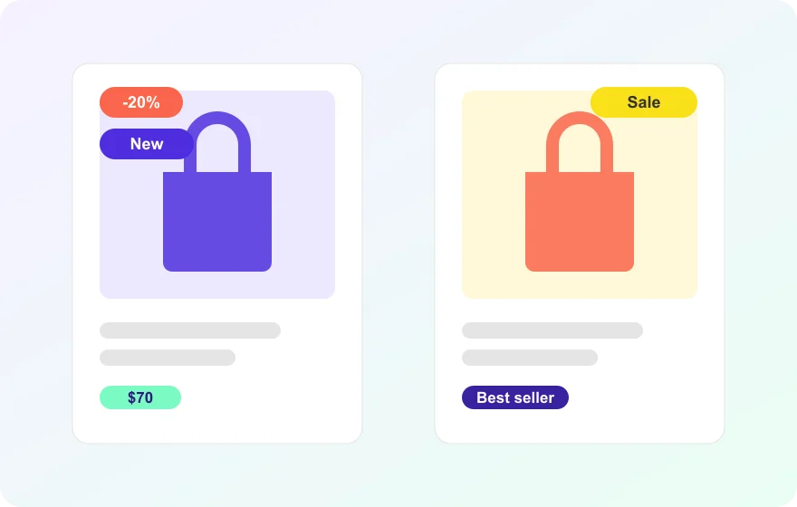 Product badges illustration with customizable label pills