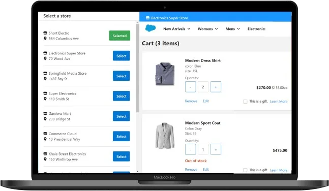 Salesforce Commerce Cloud storefront on a laptop